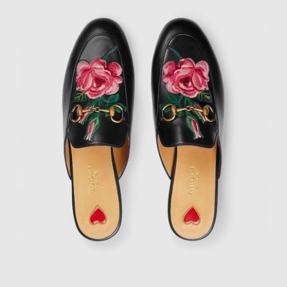 GUCCI Cotton Flower Patch Leather Loafer/Mule/Slipper - Picture 2 of 6